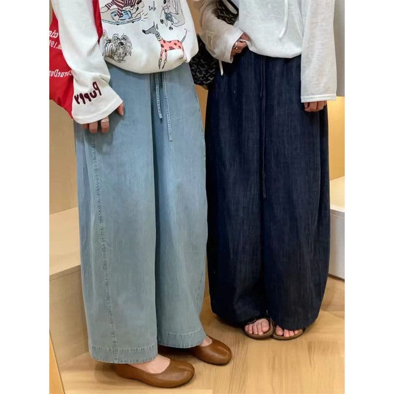 한 부서 레트로 9 포인트 청바지 여성 여름 얇은 스타일 지방 mm 작은 키 루즈핏 하이웨이스트 슬림해 보이는 스트레이트 와이드 레그 팬츠 이미지 6