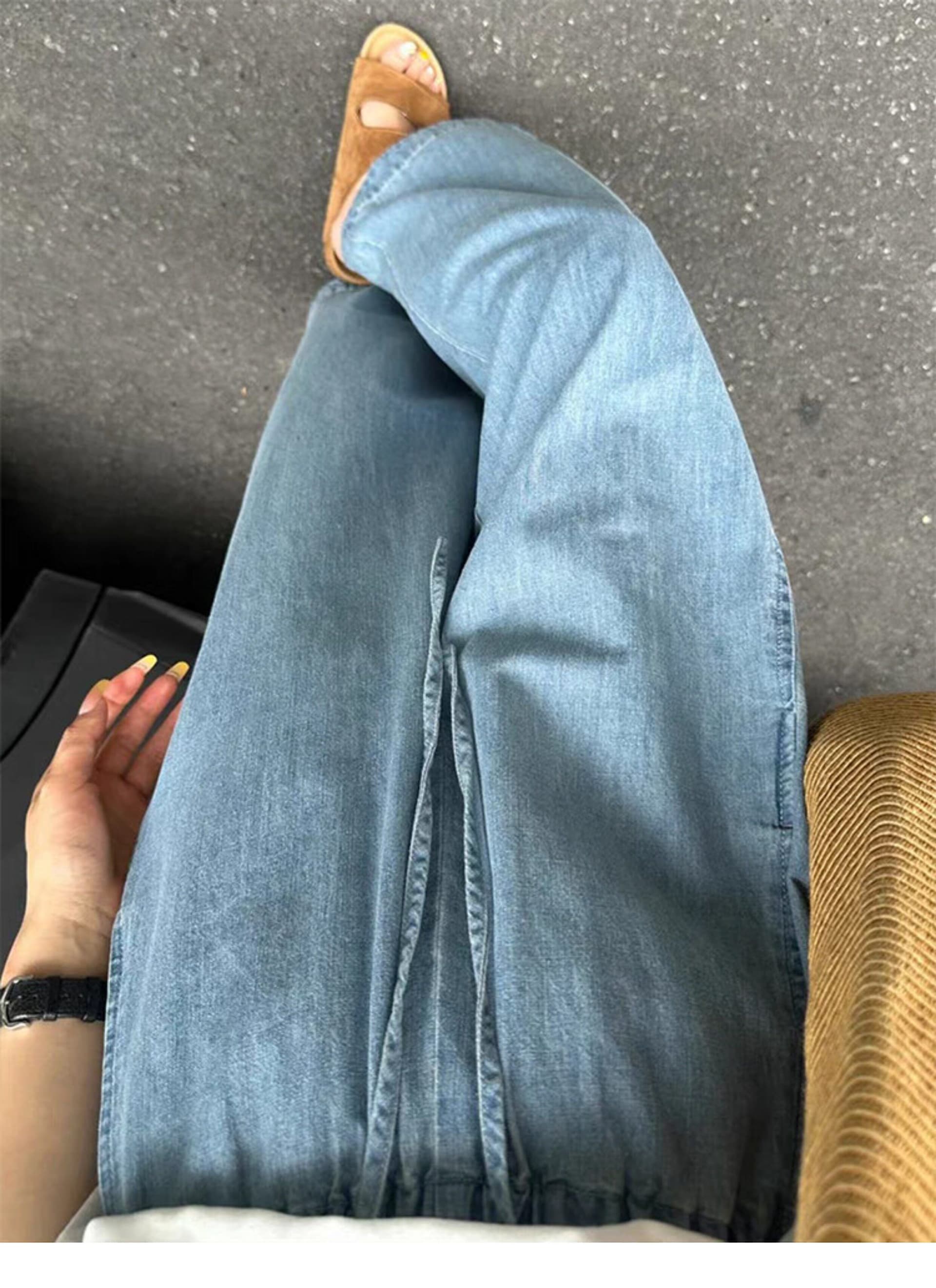 한 부서 파란색 9 포인트 청바지 여성 여름 얇은 스타일 지방 mm 작은 키 루즈핏 하이웨이스트 슬림해 보이는 스트레이트 와이드 레그 팬츠 상세 이미지 6
