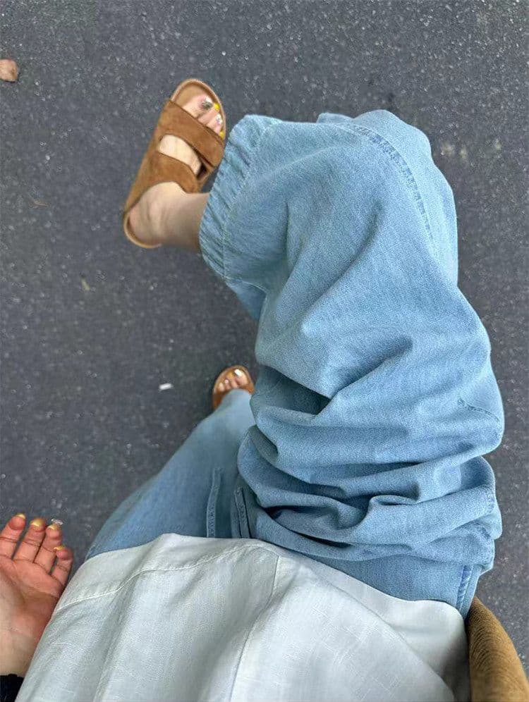 한 부서 파란색 9 포인트 청바지 여성 여름 얇은 스타일 지방 mm 작은 키 루즈핏 하이웨이스트 슬림해 보이는 스트레이트 와이드 레그 팬츠 상세 이미지 7