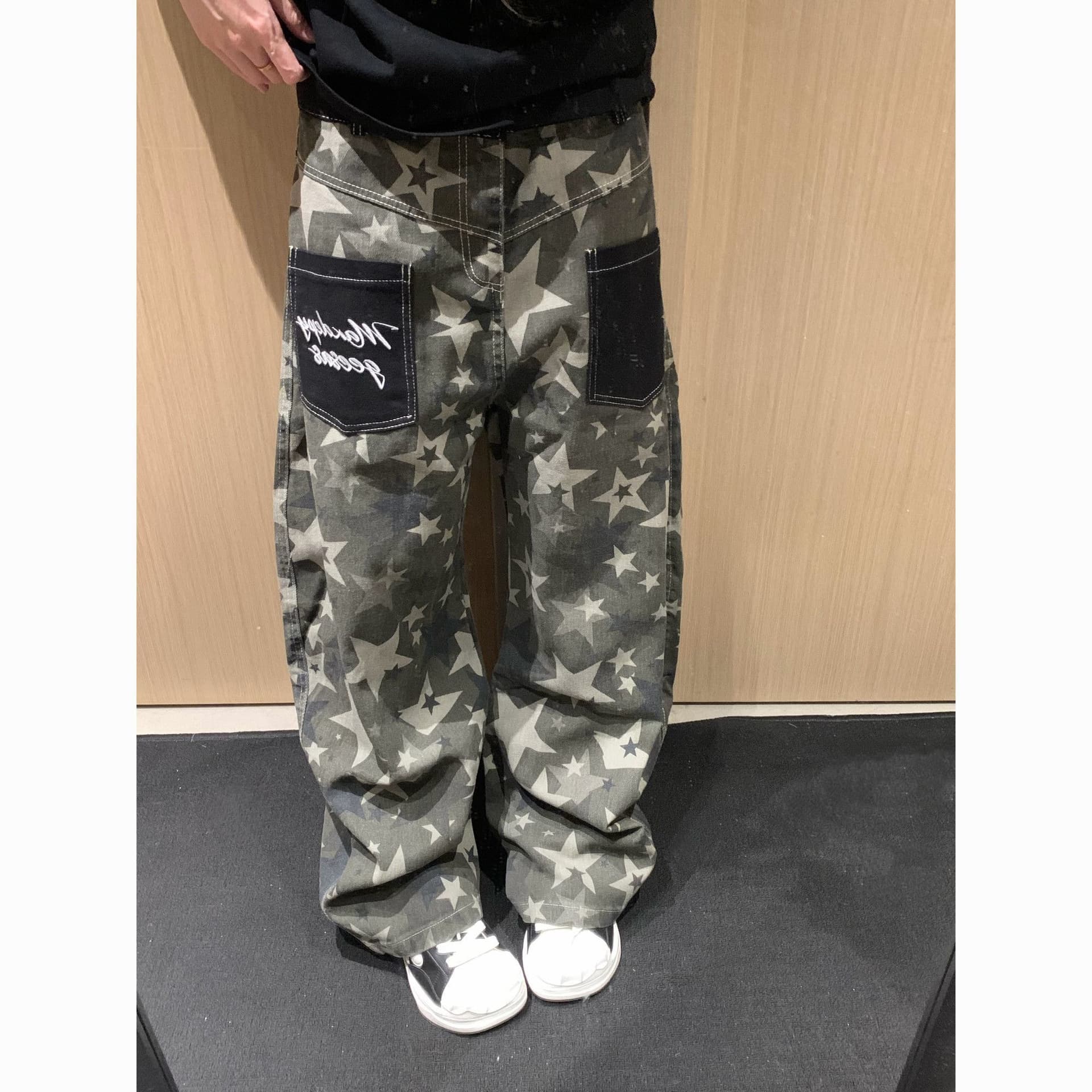 한 부서 chic 아메리칸 레트로 별 카모플라주 넓은 다리 청바지 여성 2026 여름 새로운 루즈핏 롱 바지 상세 이미지 5
