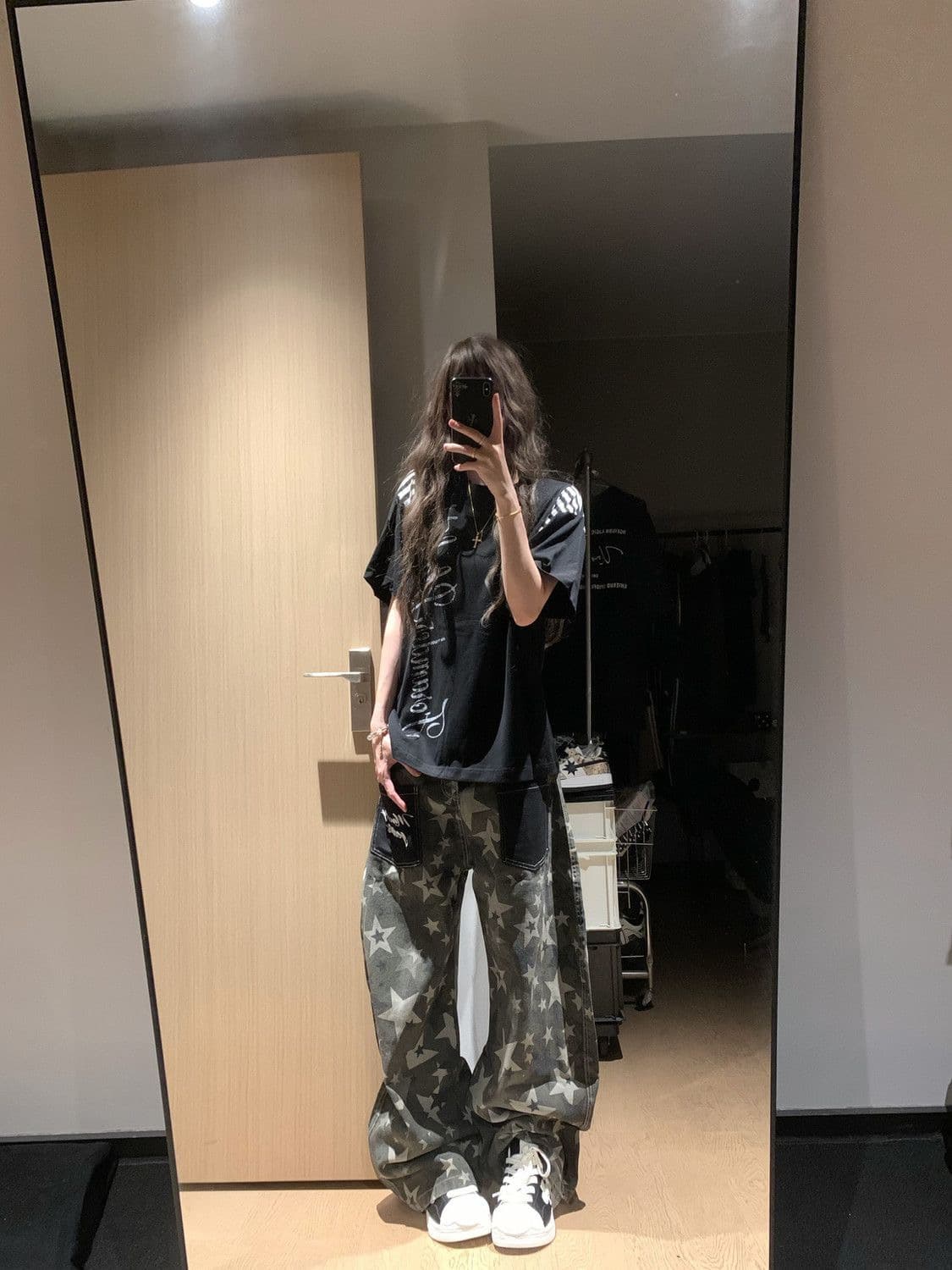 한 부서 chic 아메리칸 레트로 별 카모플라주 넓은 다리 청바지 여성 2026 여름 새로운 루즈핏 롱 바지 상세 이미지 11