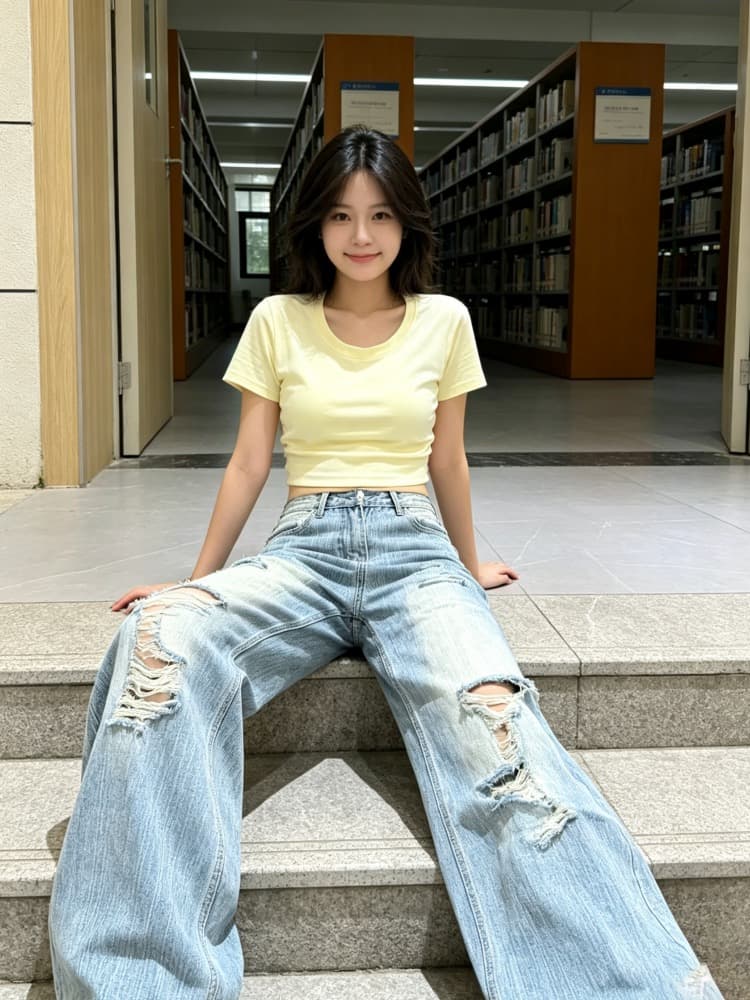 아메리칸 높음 거리 찢어진 부분 디자인 센스 워싱 청바지 여성 여름 루즈핏 핫걸 하이웨이스트 넓은 다리 스트레이트 롱 바지 이미지 2