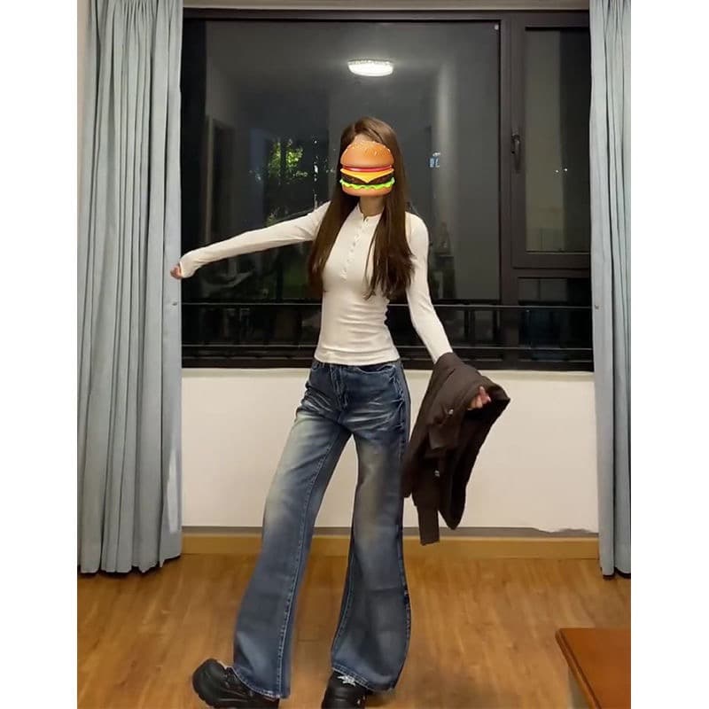 한국 패션 다용도 워싱 연삭 화이트 청바지 여성 가을 디자인 센스 작은 대중 고양이 반드시 표지 발 바지 부츠컷 긴 바지