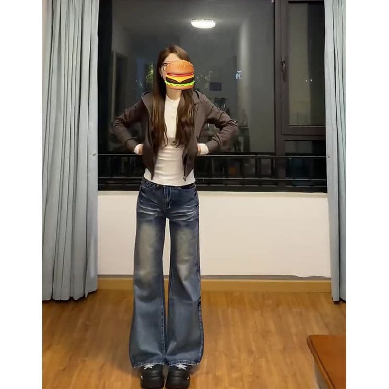 한국 패션 다용도 워싱 연삭 화이트 청바지 여성 가을 디자인 센스 작은 대중 고양이 반드시 표지 발 바지 부츠컷 긴 바지 이미지 4