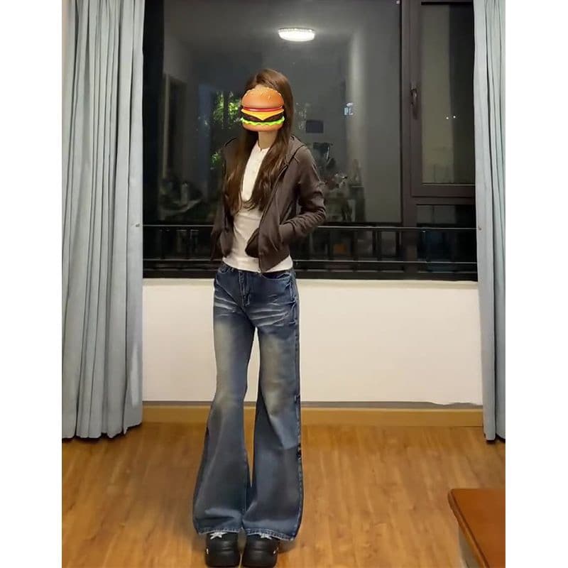 한국 패션 다용도 워싱 연삭 화이트 청바지 여성 가을 디자인 센스 작은 대중 고양이 반드시 표지 발 바지 부츠컷 긴 바지 상세 이미지 7