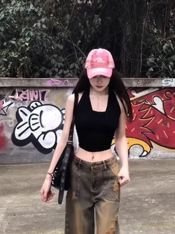 아메리칸 핫걸 레트로 워싱 청바지 아이들 봄 가을 새로운 불모지 바람 찢어진 부분 넓은 다리 다용도 슬림해 보이는 바지 상세 이미지 4
