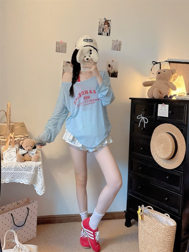 실사 정가 감소되지 않음 26 년 자외선 차단 블라우스 알파벳 프린트 긴팔 티셔츠 루즈핏 느긋한 맨위 인사이드 가져 가라. 슬립 상세 이미지 14