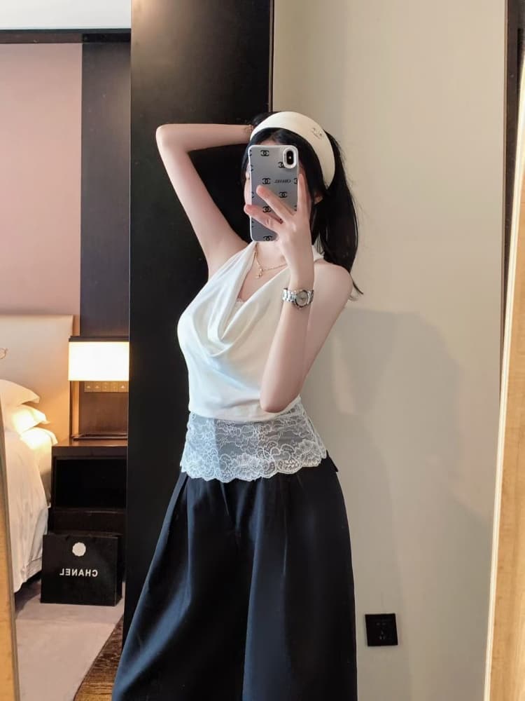 실사 정가 감소되지 않음 핫걸 섹시함 행침 목 레이스 스트랩 조끼 여성 몸매 가꾸기 원피스 벨트 가슴 패드 쇼트 스타일 상세 이미지 12