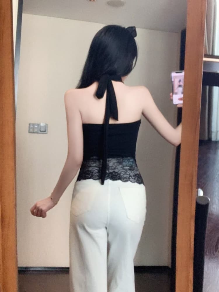 실사 정가 감소되지 않음 핫걸 섹시함 행침 목 레이스 스트랩 조끼 여성 몸매 가꾸기 원피스 벨트 가슴 패드 쇼트 스타일 상세 이미지 15