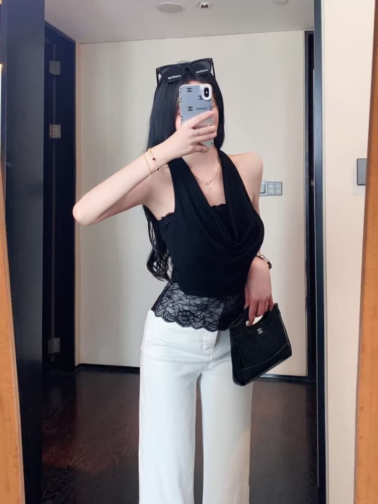 실사 정가 감소되지 않음 핫걸 섹시함 행침 목 레이스 스트랩 조끼 여성 몸매 가꾸기 원피스 벨트 가슴 패드 쇼트 스타일 상세 이미지 18