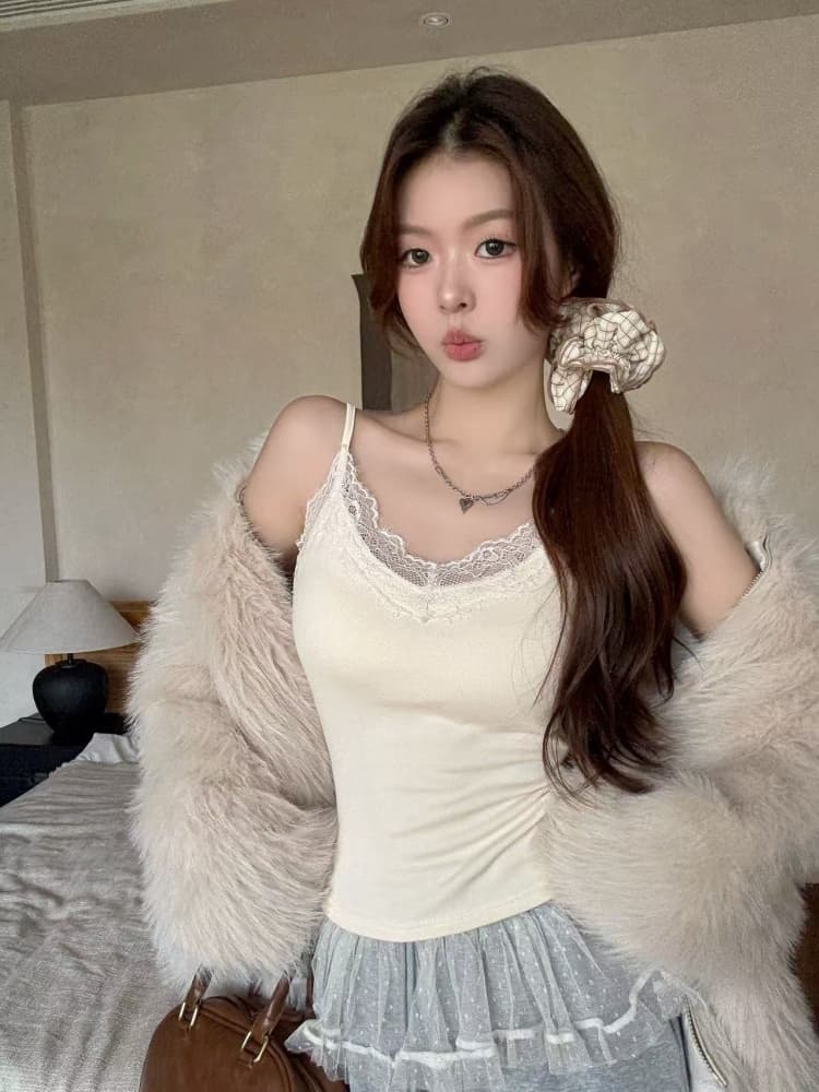 실사 정가 감소되지 않음 가을 겨울 새로운 프랑스식 심장 기계 슬림해 보이는 연삭 털 보온 조끼 레이스 조각 만나는 맨위 상세 이미지 13