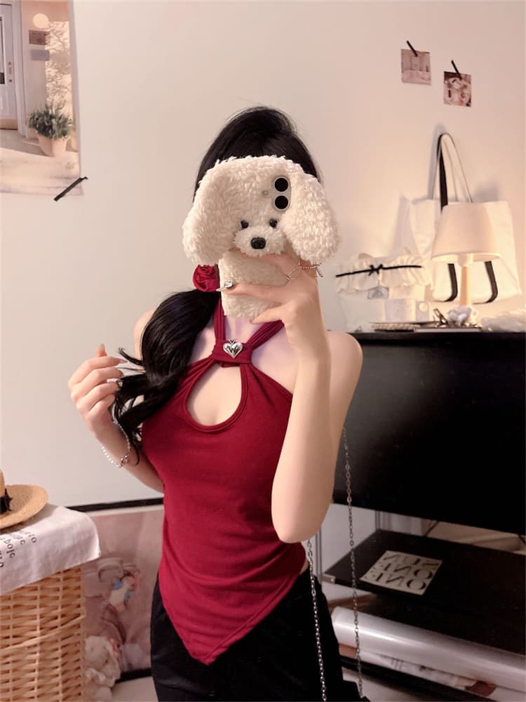 실사 정가 감소되지 않음 섹시함 행침 목 홀로우 아웃 캐미솔 비대칭 디자인 센스 인사이드 가져 가라. 외출용 벨트 가슴 패드 상세 이미지 4