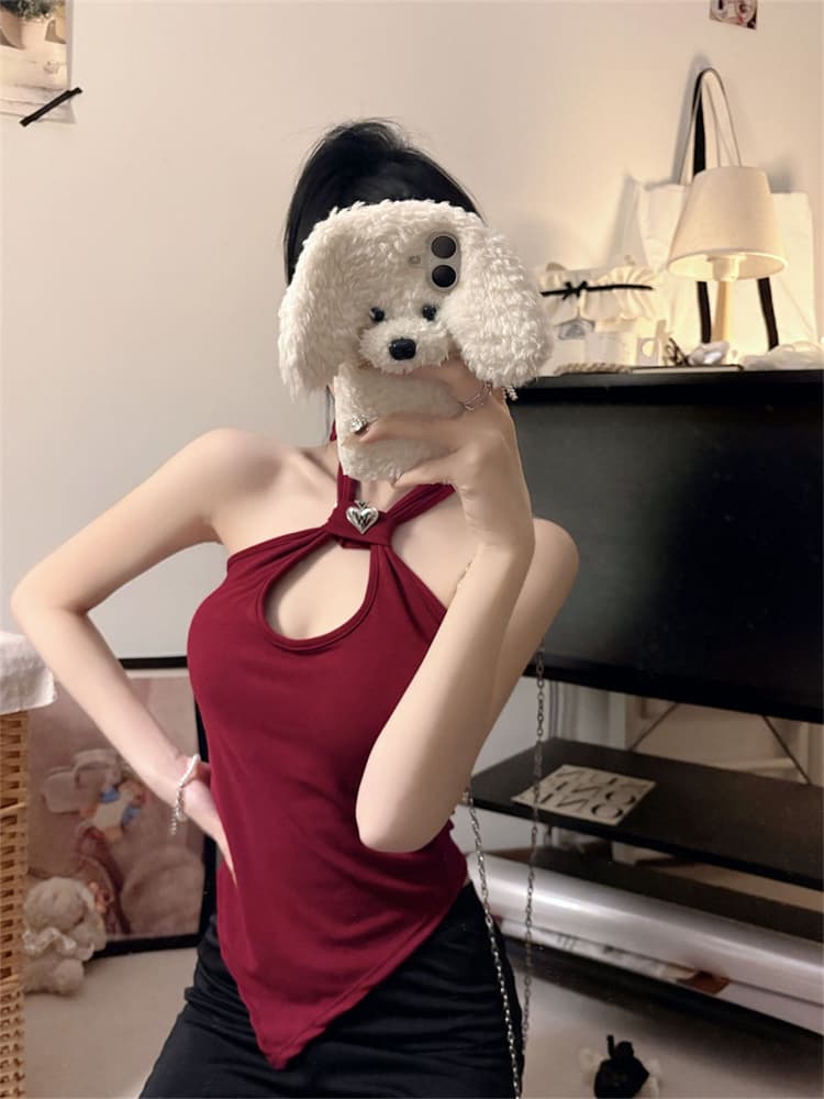 실사 정가 감소되지 않음 섹시함 행침 목 홀로우 아웃 캐미솔 비대칭 디자인 센스 인사이드 가져 가라. 외출용 벨트 가슴 패드 상세 이미지 6