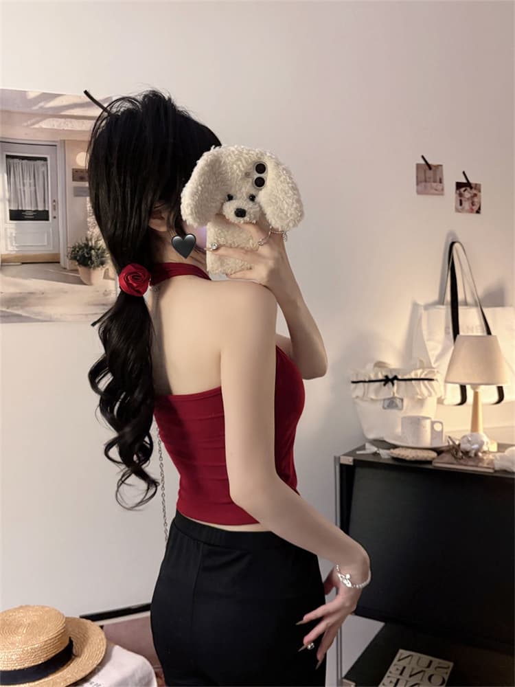 실사 정가 감소되지 않음 섹시함 행침 목 홀로우 아웃 캐미솔 비대칭 디자인 센스 인사이드 가져 가라. 외출용 벨트 가슴 패드 상세 이미지 8