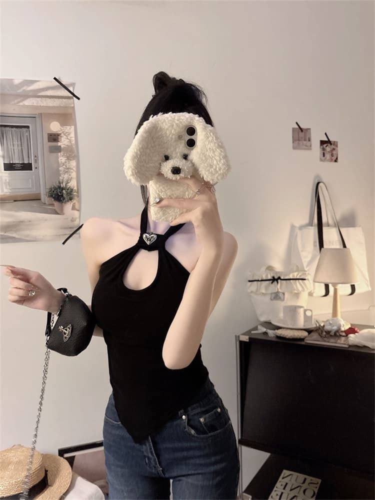 실사 정가 감소되지 않음 섹시함 행침 목 홀로우 아웃 캐미솔 비대칭 디자인 센스 인사이드 가져 가라. 외출용 벨트 가슴 패드 상세 이미지 10