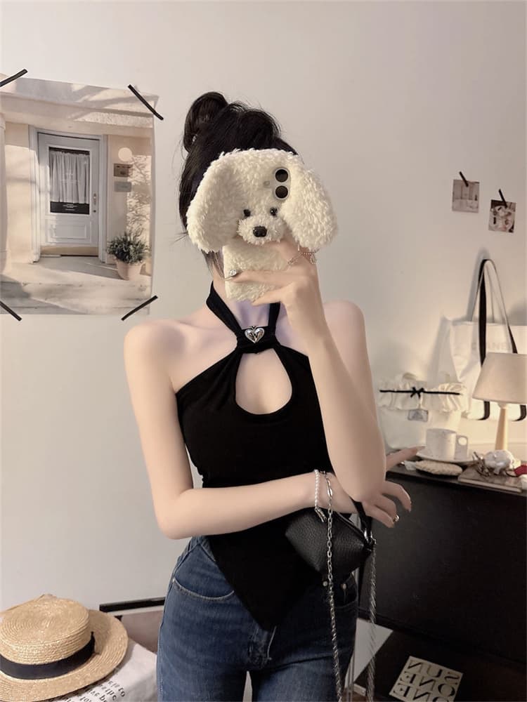 실사 정가 감소되지 않음 섹시함 행침 목 홀로우 아웃 캐미솔 비대칭 디자인 센스 인사이드 가져 가라. 외출용 벨트 가슴 패드 상세 이미지 12