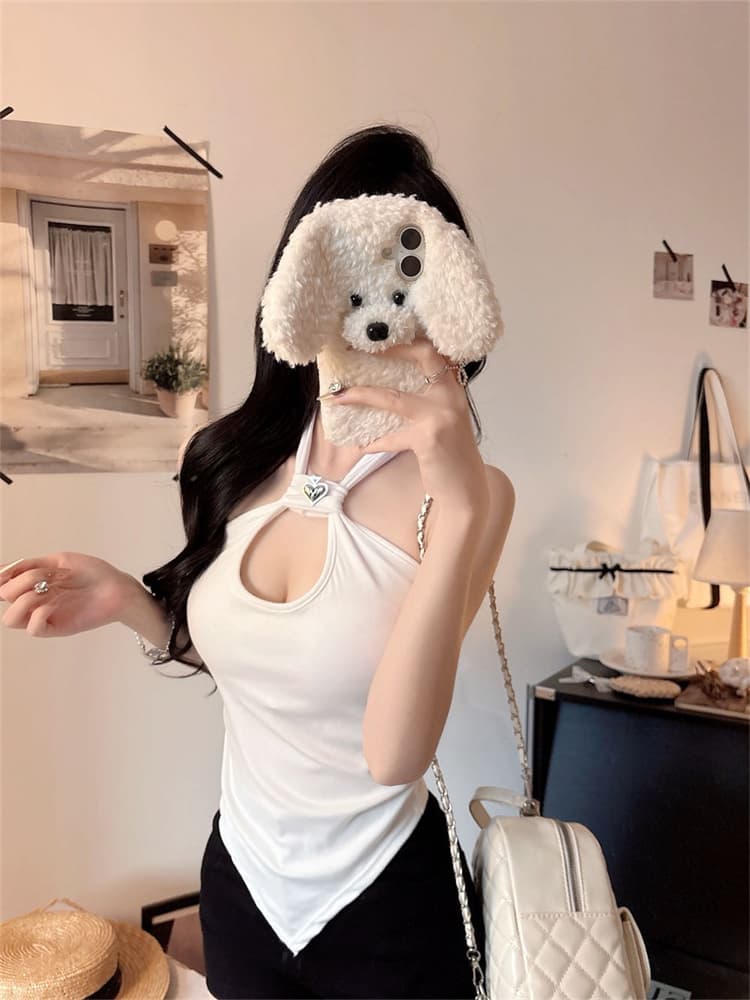 실사 정가 감소되지 않음 섹시함 행침 목 홀로우 아웃 캐미솔 비대칭 디자인 센스 인사이드 가져 가라. 외출용 벨트 가슴 패드 상세 이미지 13