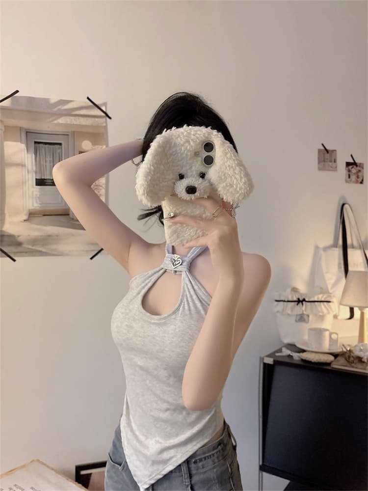 실사 정가 감소되지 않음 섹시함 행침 목 홀로우 아웃 캐미솔 비대칭 디자인 센스 인사이드 가져 가라. 외출용 벨트 가슴 패드 상세 이미지 17