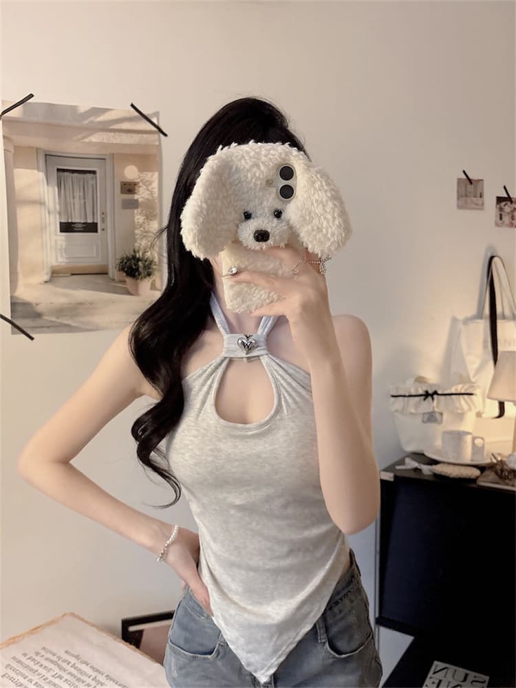 실사 정가 감소되지 않음 섹시함 행침 목 홀로우 아웃 캐미솔 비대칭 디자인 센스 인사이드 가져 가라. 외출용 벨트 가슴 패드 상세 이미지 22