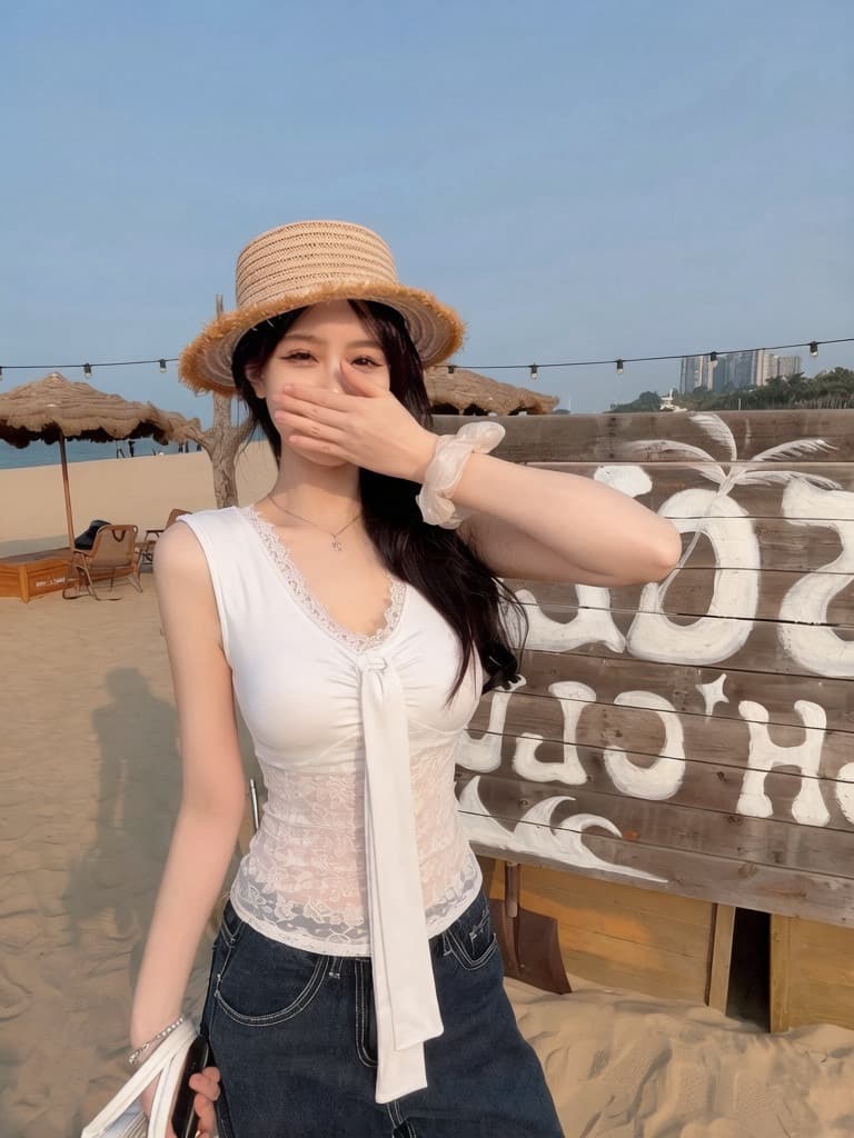 실사 정가 감소되지 않음 순수한 욕망 핫걸 바람 레이스 조각 V넥 레이스업 조끼 여성 몸매 가꾸기 슬림해 보이는 맨위 이미지 2