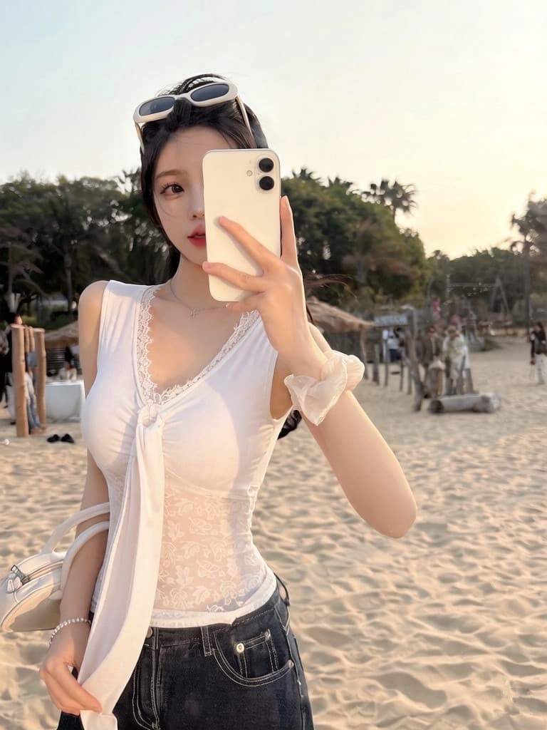 실사 정가 감소되지 않음 순수한 욕망 핫걸 바람 레이스 조각 V넥 레이스업 조끼 여성 몸매 가꾸기 슬림해 보이는 맨위 상세 이미지 18