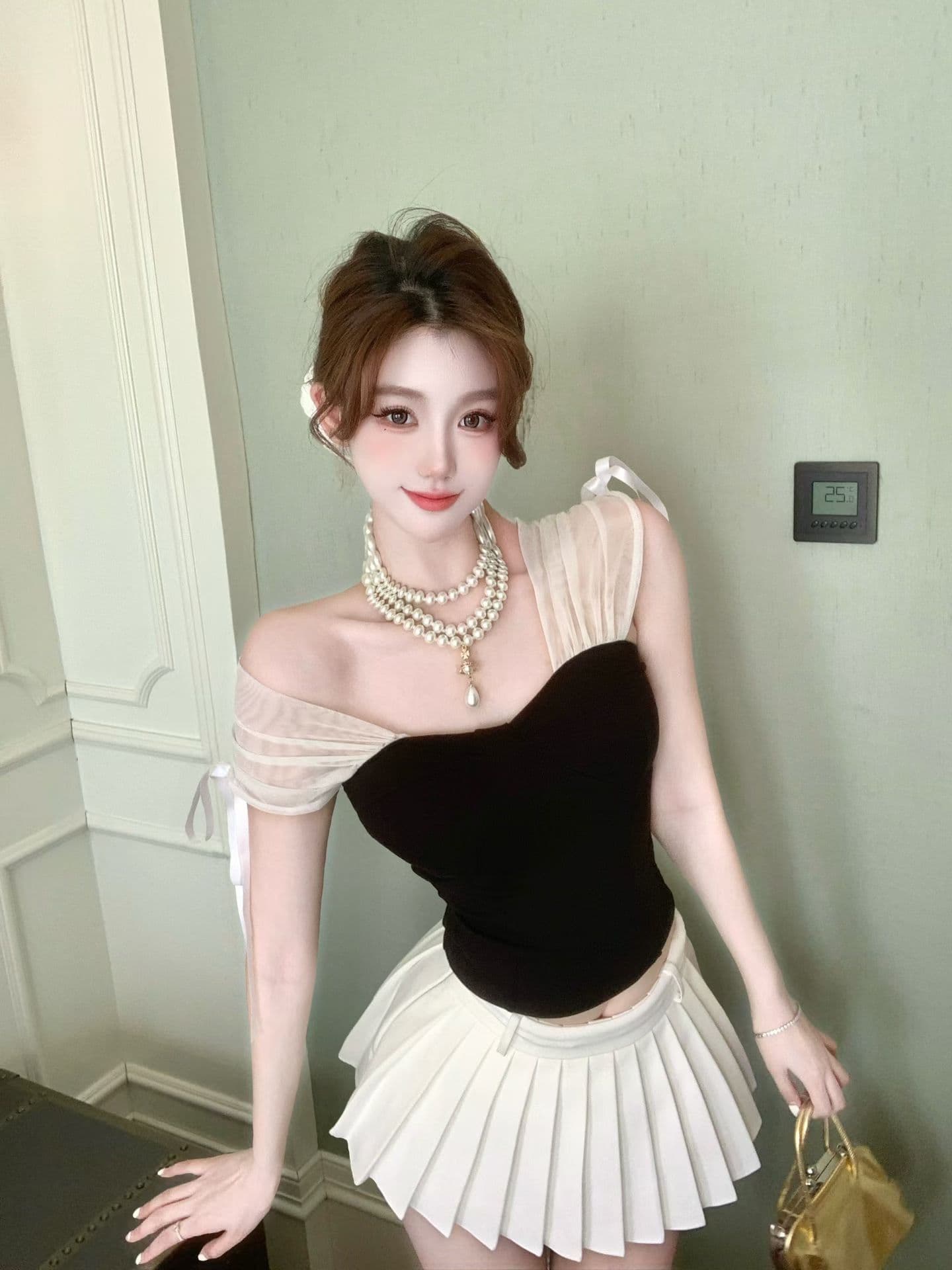 실사 정가 감소되지 않음 부드러운 바람 레이스업 망사 패치워크 민소매 캐미솔 순수한 욕망 섹시함 이슬 쇄골 맨위 상세 이미지 3