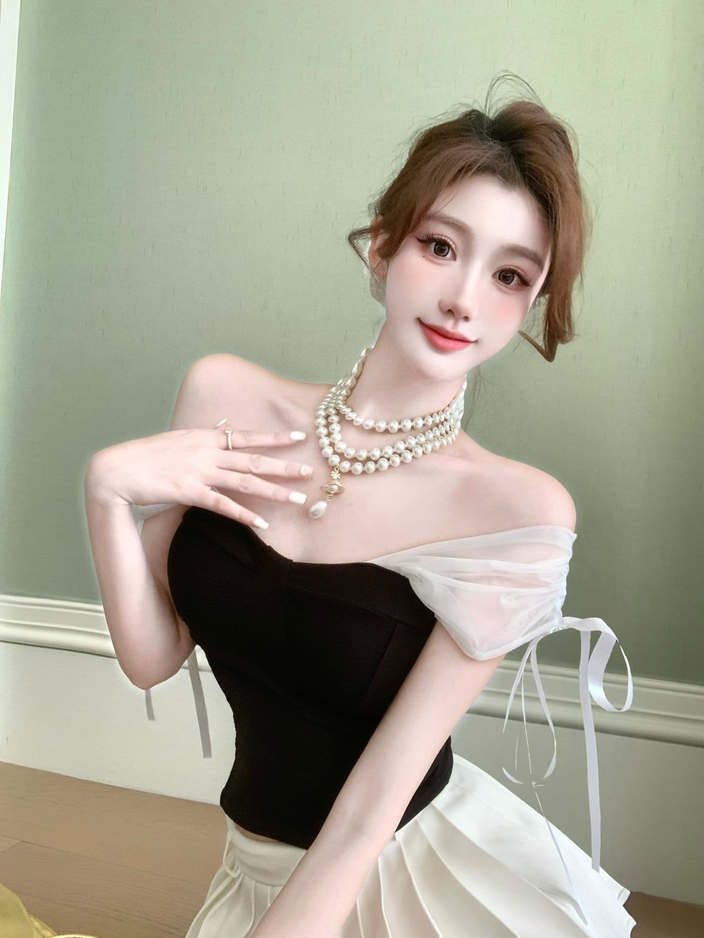 실사 정가 감소되지 않음 부드러운 바람 레이스업 망사 패치워크 민소매 캐미솔 순수한 욕망 섹시함 이슬 쇄골 맨위 상세 이미지 5