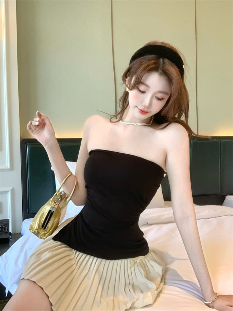 실사 정가 감소되지 않음 섹시함 불규칙 튜브탑 조끼 여성 벨트 가슴 패드 몸매 가꾸기 주름 허리 수축 슬림해 보이는 맨위 트렌디 상세 이미지 13