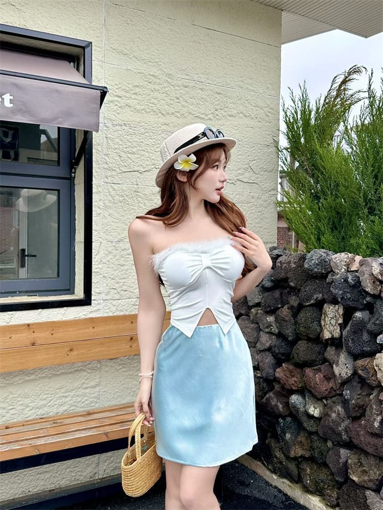 실사 정가 감소되지 않음 섹시함 플리스 패치워크 트임 튜브탑 조끼 여성 벨트 가슴 패드 몸매 가꾸기 품격 핫걸 맨위 상세 이미지 10