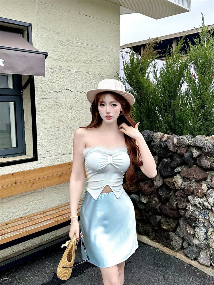 실사 정가 감소되지 않음 섹시함 플리스 패치워크 트임 튜브탑 조끼 여성 벨트 가슴 패드 몸매 가꾸기 품격 핫걸 맨위 상세 이미지 14