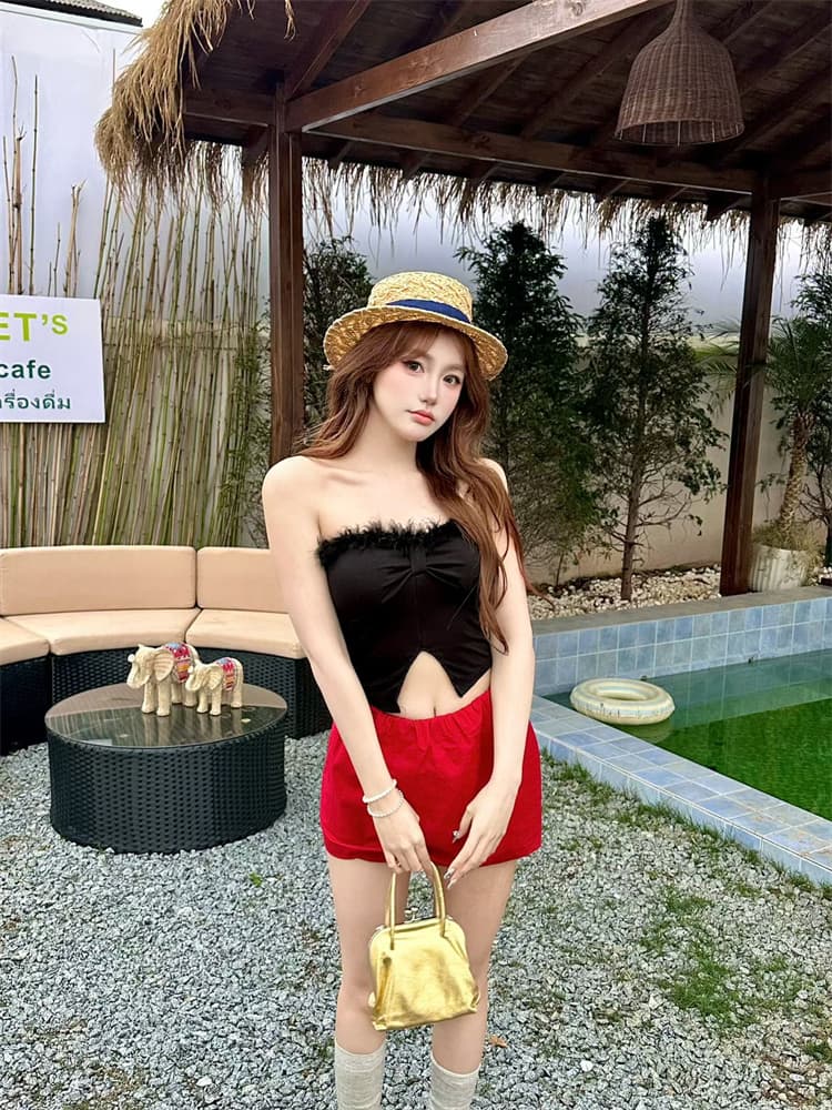 실사 정가 감소되지 않음 섹시함 플리스 패치워크 트임 튜브탑 조끼 여성 벨트 가슴 패드 몸매 가꾸기 품격 핫걸 맨위 상세 이미지 18