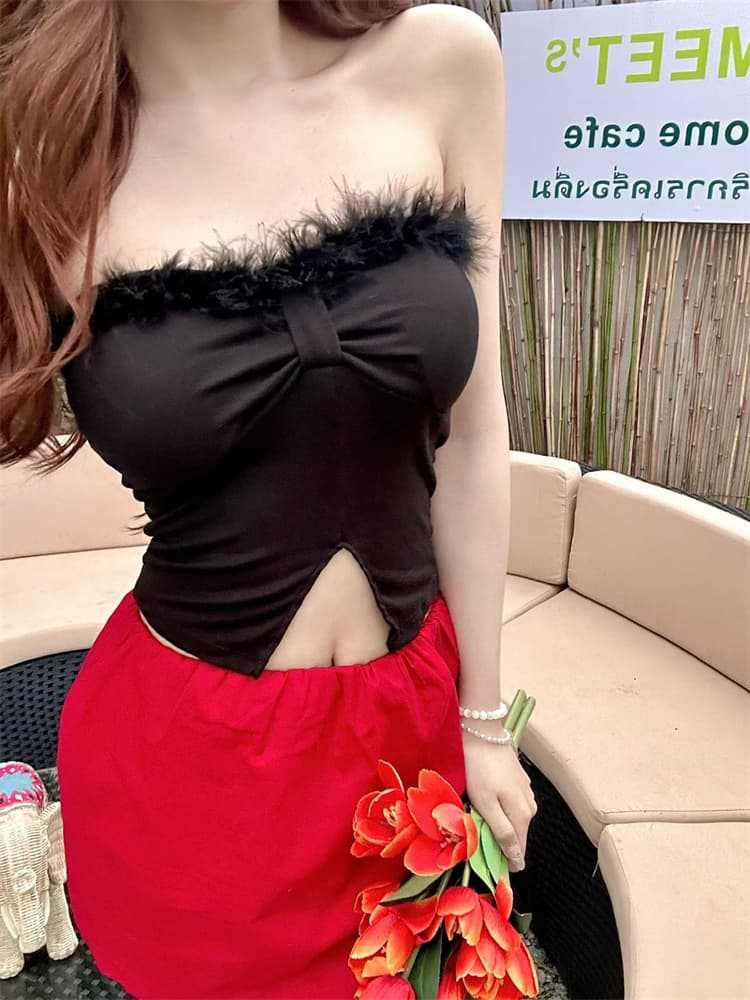 실사 정가 감소되지 않음 섹시함 플리스 패치워크 트임 튜브탑 조끼 여성 벨트 가슴 패드 몸매 가꾸기 품격 핫걸 맨위 상세 이미지 20
