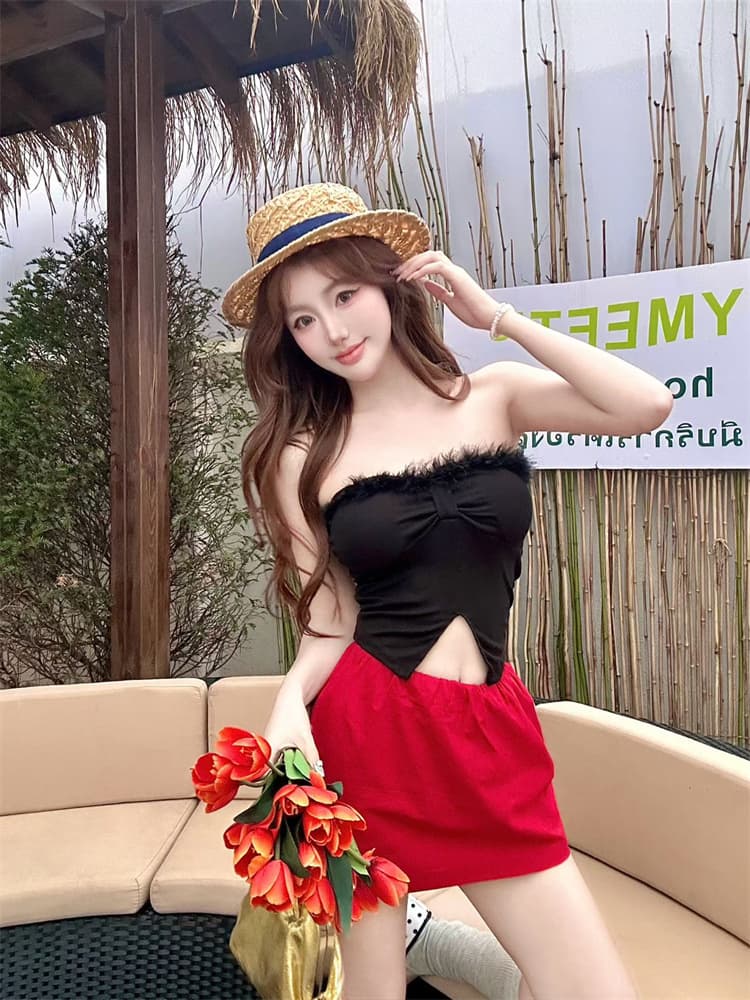 실사 정가 감소되지 않음 섹시함 플리스 패치워크 트임 튜브탑 조끼 여성 벨트 가슴 패드 몸매 가꾸기 품격 핫걸 맨위 상세 이미지 22