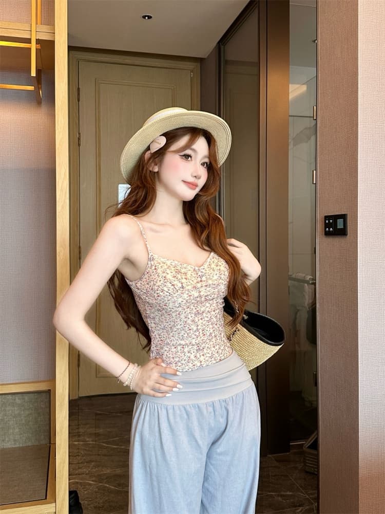 실사 정가 감소되지 않음 꽃무늬 캐미솔 인사이드 가져 가라. 2026 여름 새로운 몸매 가꾸기 쇼트 스타일 외출용 맨위 상세 이미지 2