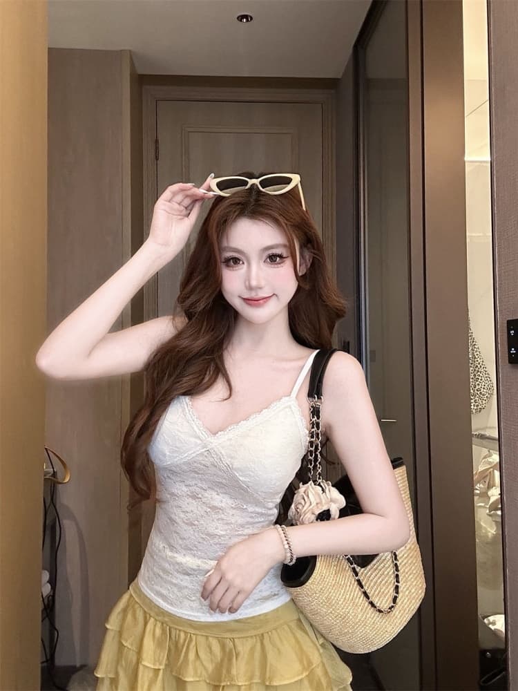 실사 정가 감소되지 않음 레이스 캐미솔 섹시함 v 넥타이 가슴 패드 인사이드 가져 가라. 몸매 가꾸기 아름다움 뒤쪽에 의류 상세 이미지 2