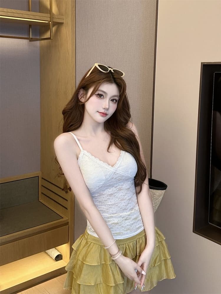 실사 정가 감소되지 않음 레이스 캐미솔 섹시함 v 넥타이 가슴 패드 인사이드 가져 가라. 몸매 가꾸기 아름다움 뒤쪽에 의류 상세 이미지 4