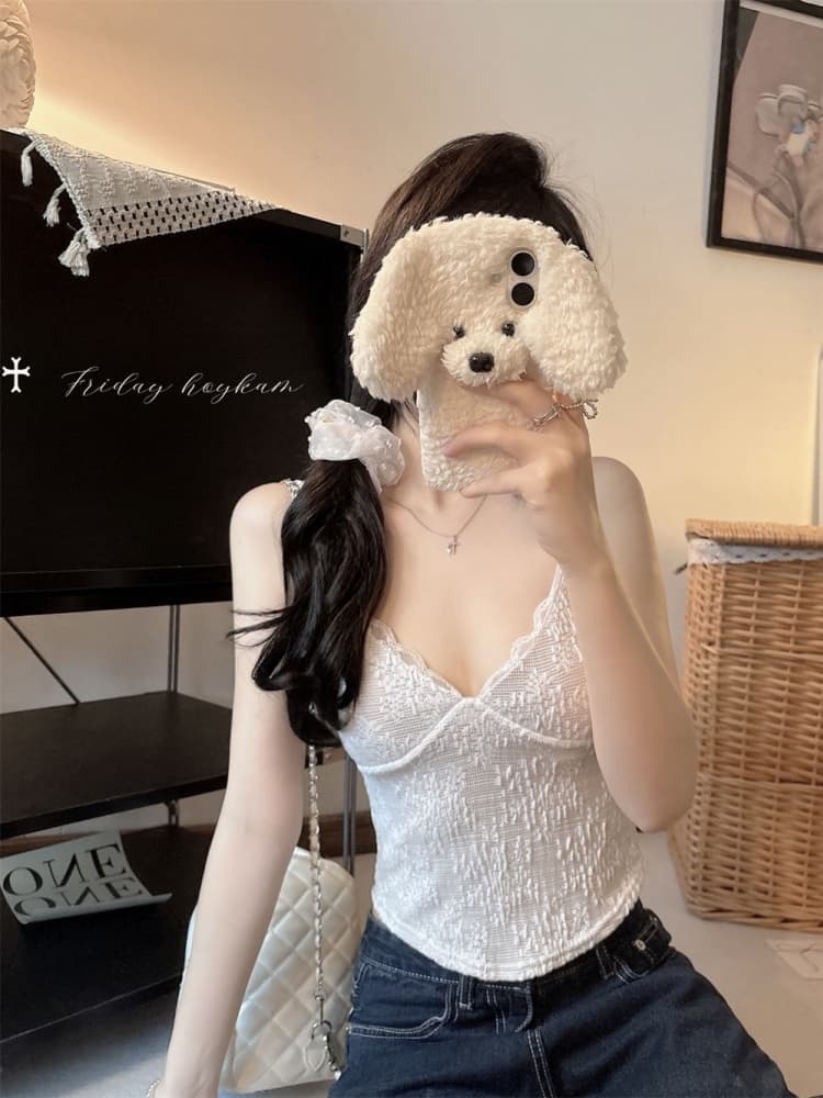 실사 정가 감소되지 않음 V넥 레이스 작은 슬링 조끼 여성 아름다움 뒤로 브래지어 하나 벨트 가슴 패드 외출용 맨위 상세 이미지 3