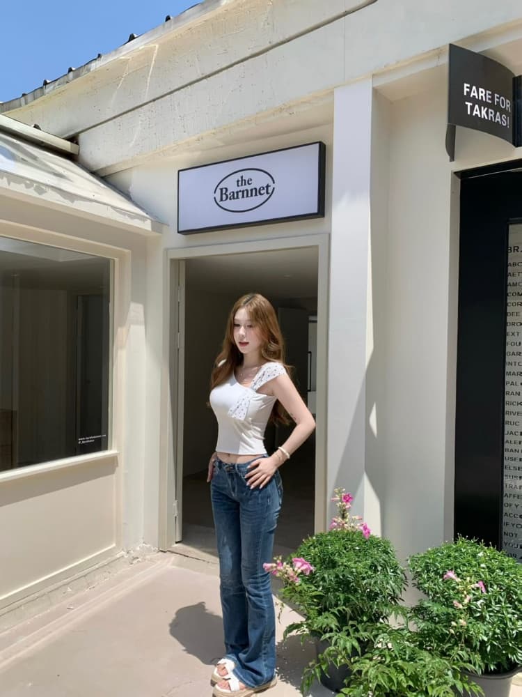 실사 정가 감소되지 않음 그라운드 순수한 욕망 달콤한 핫걸 비스듬한 어깨 도트 무늬 반팔 티셔츠 여성 몸매 가꾸기 Chic 작은 맨위 상세 이미지 20