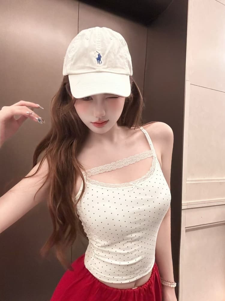 실사 정가 감소되지 않음 핫걸 레이스 측면 도트 무늬 캐미솔 여름 몸매 가꾸기 다용도 아름다움 뒤쪽에 의류 상세 이미지 12