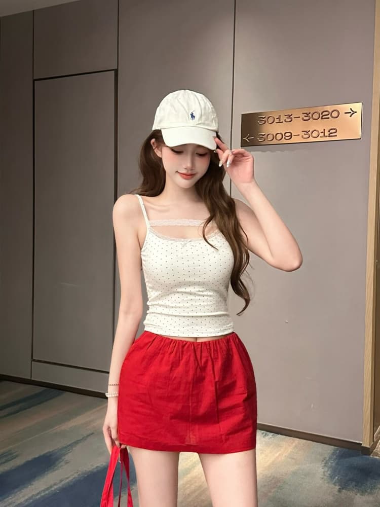 실사 정가 감소되지 않음 핫걸 레이스 측면 도트 무늬 캐미솔 여름 몸매 가꾸기 다용도 아름다움 뒤쪽에 의류 상세 이미지 15