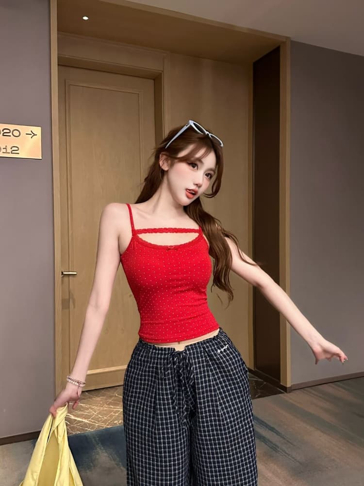 실사 정가 감소되지 않음 핫걸 레이스 측면 도트 무늬 캐미솔 여름 몸매 가꾸기 다용도 아름다움 뒤쪽에 의류 상세 이미지 19