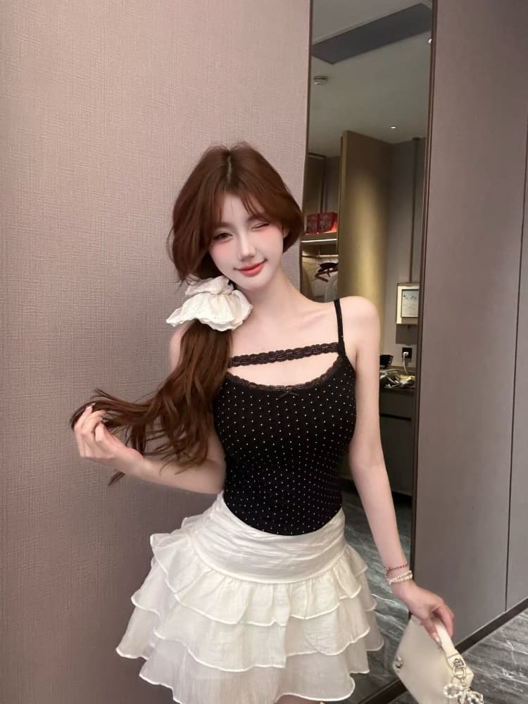 실사 정가 감소되지 않음 핫걸 레이스 측면 도트 무늬 캐미솔 여름 몸매 가꾸기 다용도 아름다움 뒤쪽에 의류 상세 이미지 25