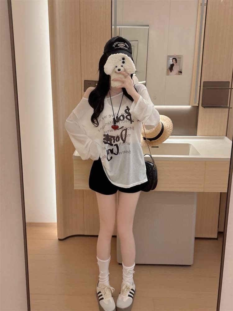 실사 정가 감소되지 않음 디자인 재미있는 프린트 얇은 스타일 긴팔 티셔츠 여성 느긋한 루즈핏 다용도 자외선 차단 맨위 상세 이미지 26