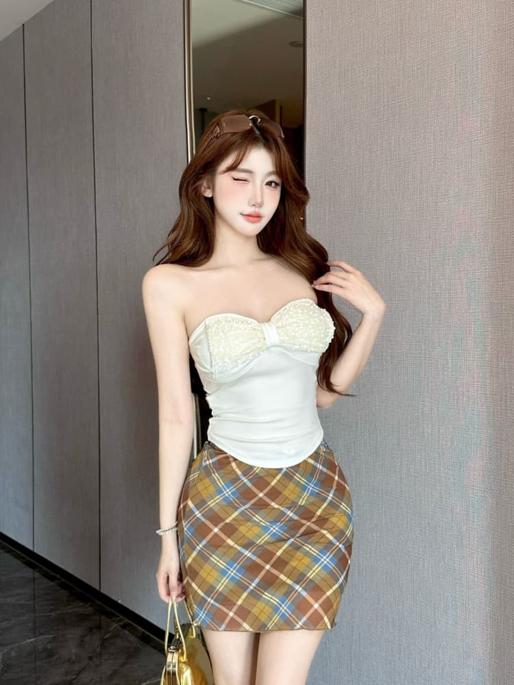 실사 정가 감소되지 않음 섹시함 나비 매듭 스팽글 튜브탑 조끼 여성 벨트 가슴 패드 고급 센스 아름다움 뒤쪽에 의류 상세 이미지 8