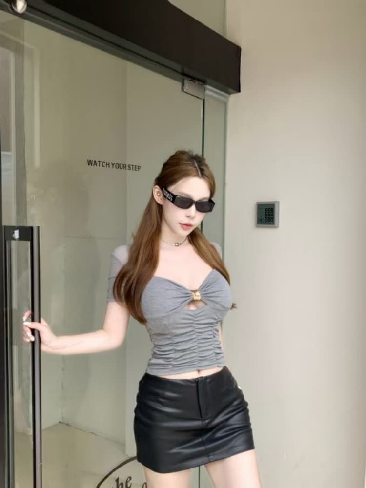 실사 정가 감소되지 않음 비싼 가스 센스 로얄 자매 착용 가져 가라. 새로운 금속 버클 망사 패치워크 허리 수축 슬림해 보이는 맨위 상세 이미지 8