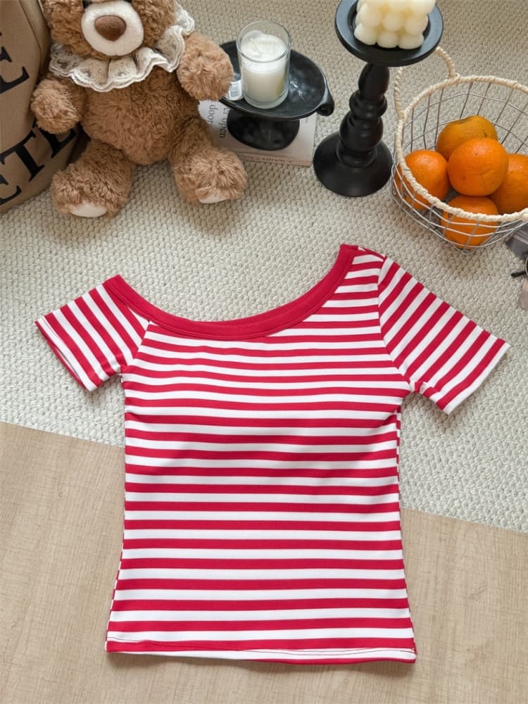 실사 정가 감소되지 않음 새로운 순수한 욕망 바람 스트라이프 프린트 패치워크 반팔 티셔츠 원피스 벨트 가슴 패드 의류 상세 이미지 24