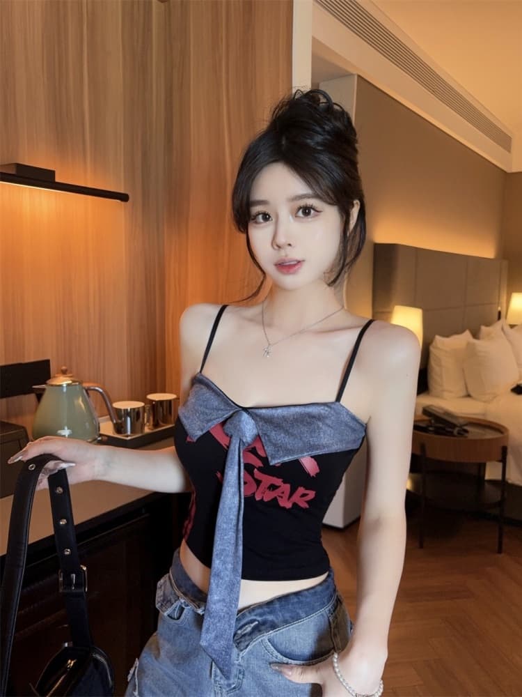 실사 정가 감소되지 않음 아메리칸 데님 캐미솔 태국 사람 스타일 핫걸 오프숄더 튜브탑 작은 맨위 고유 한 이미지 4