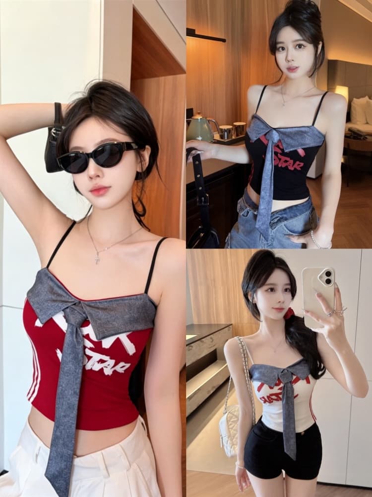 실사 정가 감소되지 않음 아메리칸 데님 캐미솔 태국 사람 스타일 핫걸 오프숄더 튜브탑 작은 맨위 고유 한 상세 이미지 1