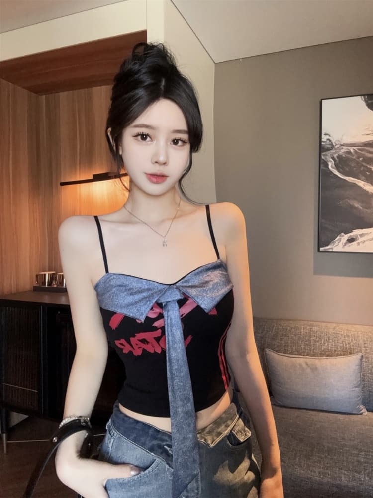 실사 정가 감소되지 않음 아메리칸 데님 캐미솔 태국 사람 스타일 핫걸 오프숄더 튜브탑 작은 맨위 고유 한 상세 이미지 4