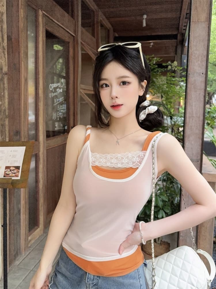 실사 정가 감소되지 않음 핫걸 바람 섹시함 배색 패치워크 캐미솔 몸매 가꾸기 슬림해 보이는 다용도 맨위 상세 이미지 10